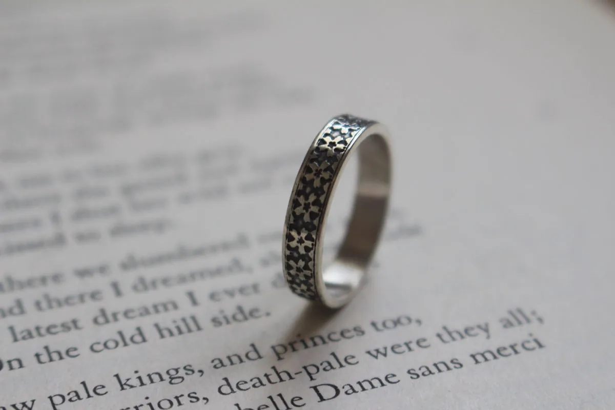 Small sakura flower, Japanese cherry blossom ring in silver