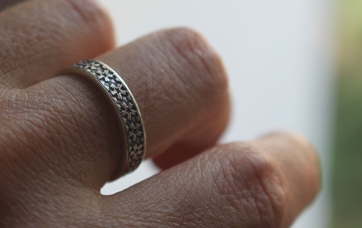 Small sakura flower, Japanese cherry blossom ring in silver