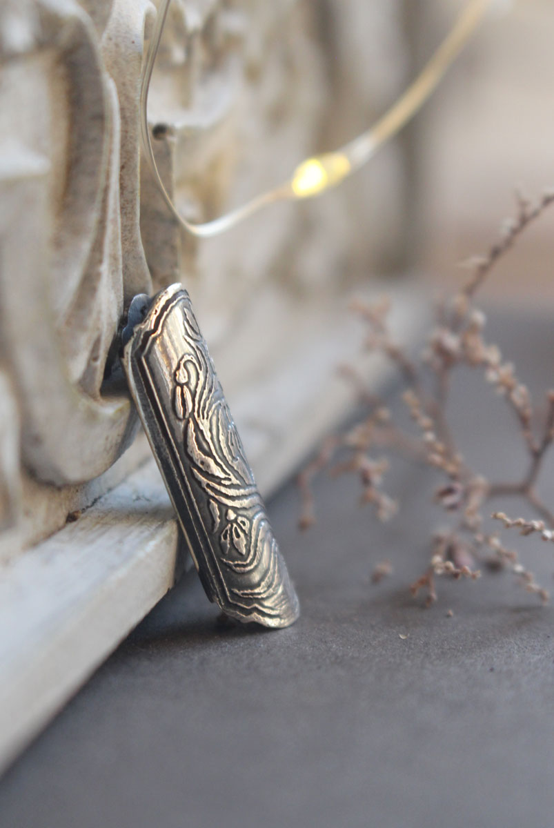 Snowdrop flower case, tubular botanical and perfume diffuser pendant in silver