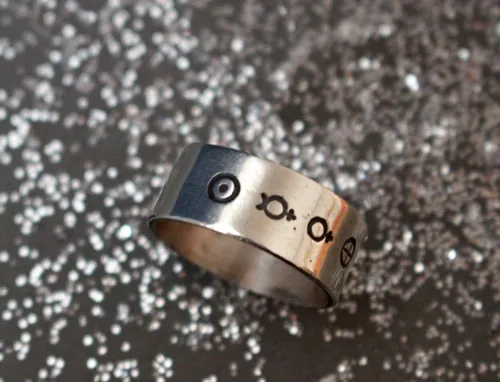 solar system, cosmic planetary symbols ring in sterling silver