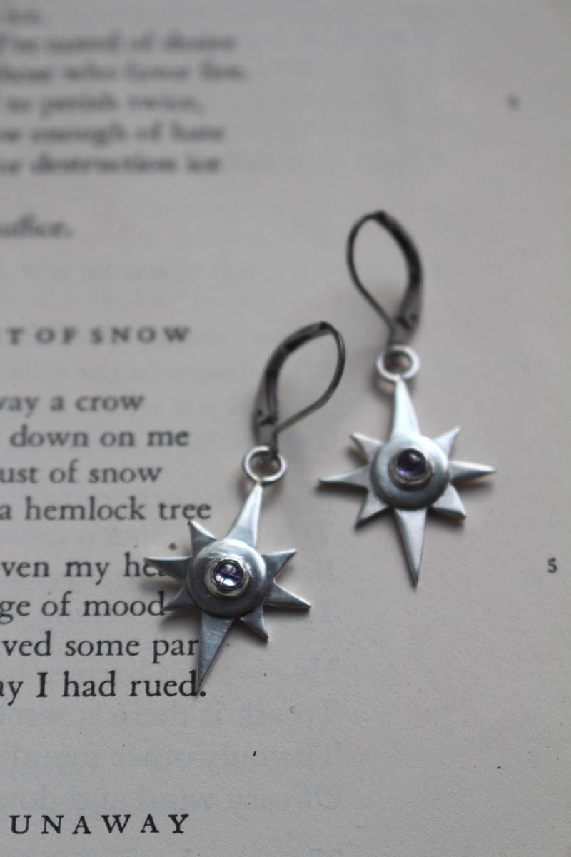 Solitary star, nocturnal guide earrings in silver and zircon