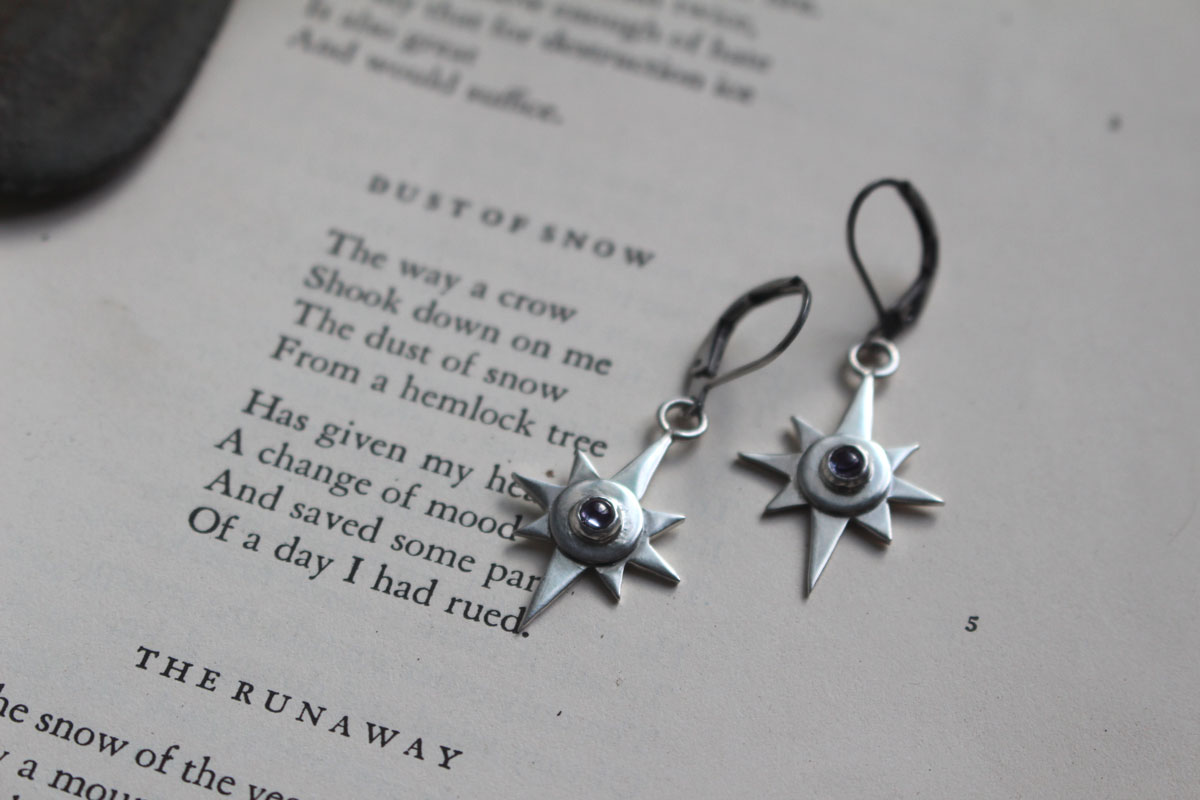 Solitary star, nocturnal guide earrings in silver and zircon