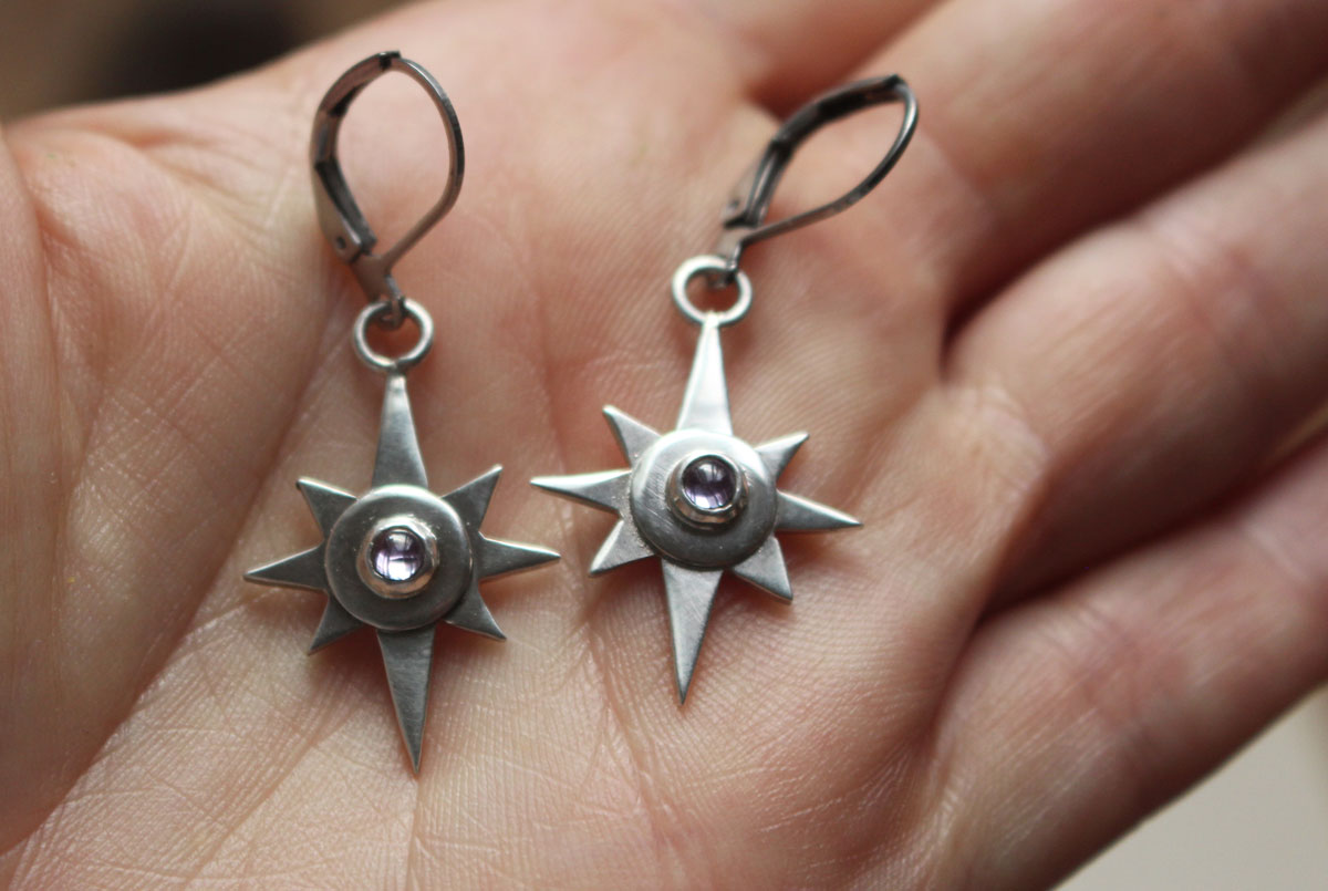Solitary star, nocturnal guide earrings in silver and zircon