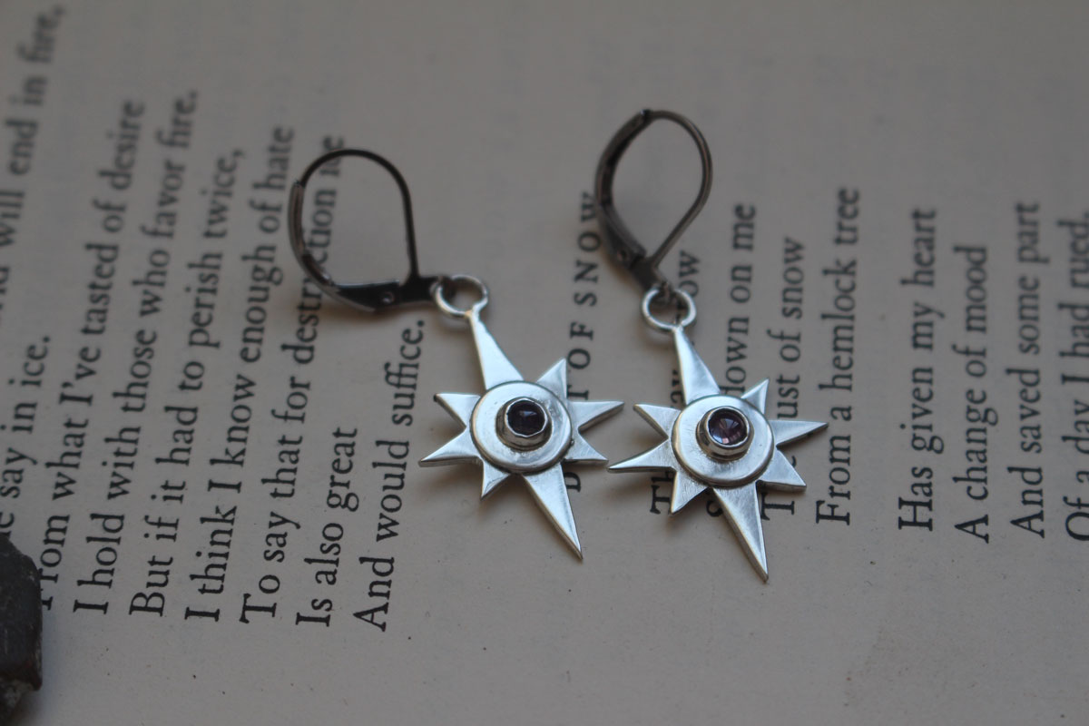 Solitary star, nocturnal guide earrings in silver and zircon