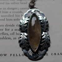 Solstice moon, oak leaf necklace in silver and rutilated quartz