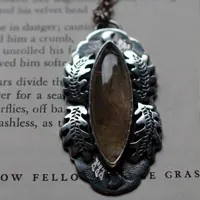 Solstice moon, oak leaf necklace in silver and rutilated quartz