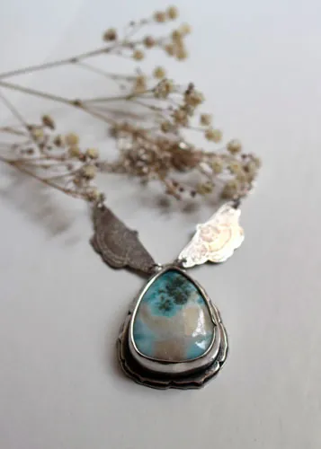 Soul butterfly, Greek guiding necklace in sterling silver and larimar