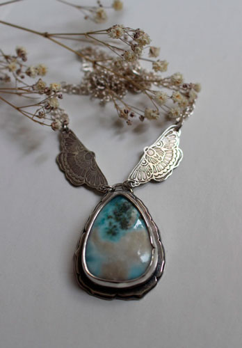 Soul butterfly, Greek guiding necklace in sterling silver and larimar