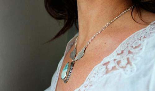 Soul butterfly, Greek guiding necklace in sterling silver and larimar