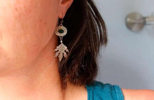 Spirit of the forest, Japanese Kodama earrings in silver and green tourmaline