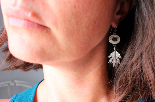 Spirit of the forest, Japanese Kodama earrings in silver and green tourmaline