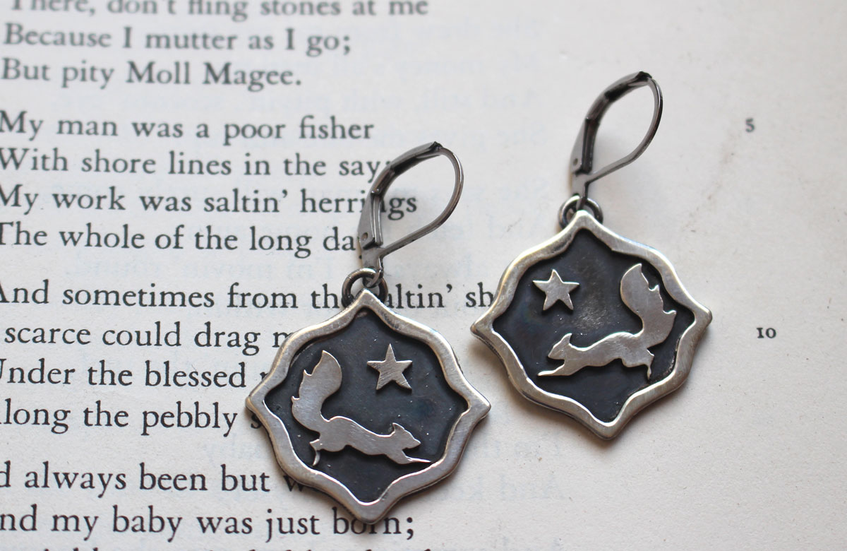 Squirrel, animal totem earrings in sterling silver