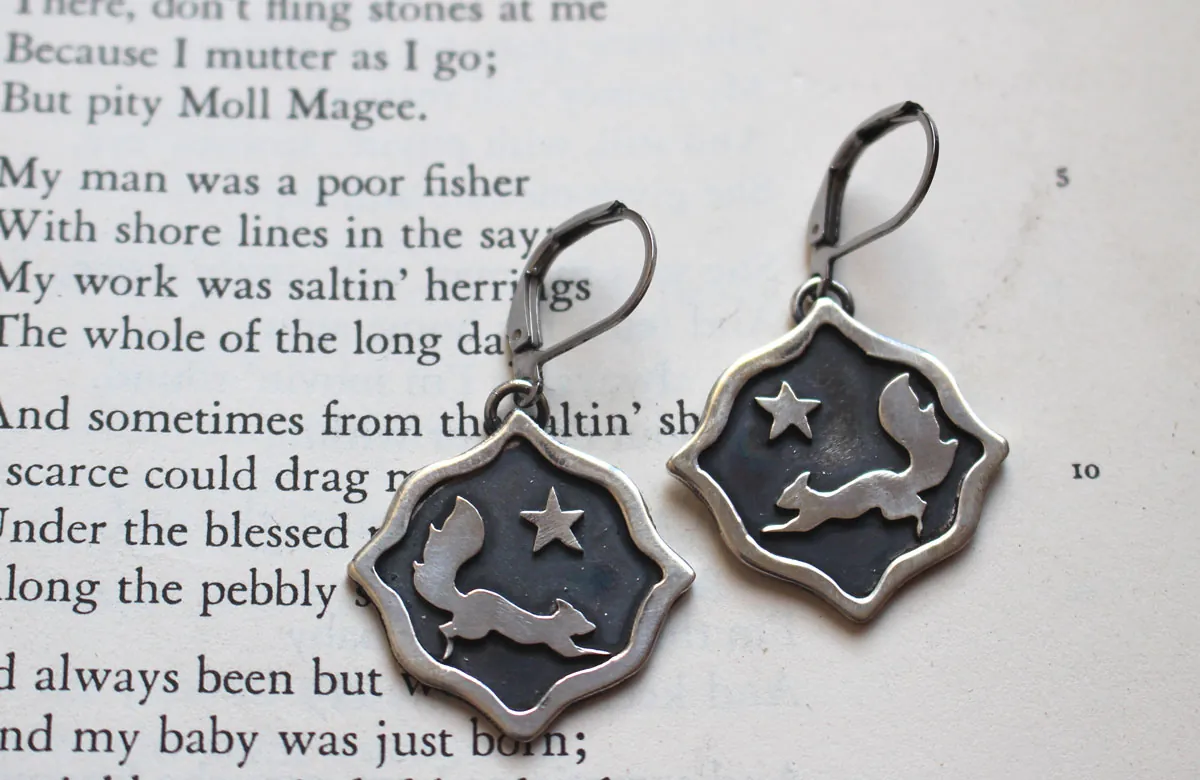 Squirrel, animal totem earrings in sterling silver