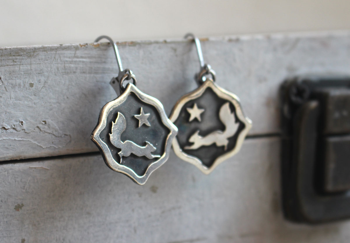 Squirrel, animal totem earrings in sterling silver