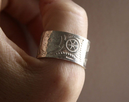 Steampunk, neo-Victorian gear ring in sterling silver