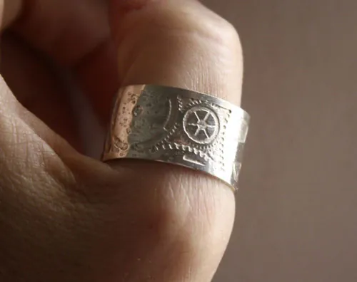 Steampunk, neo-Victorian gear ring in sterling silver