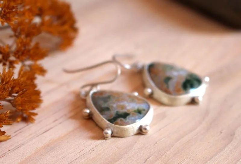 Stellar melody, celestial vault earrings in silver and ocean jasper