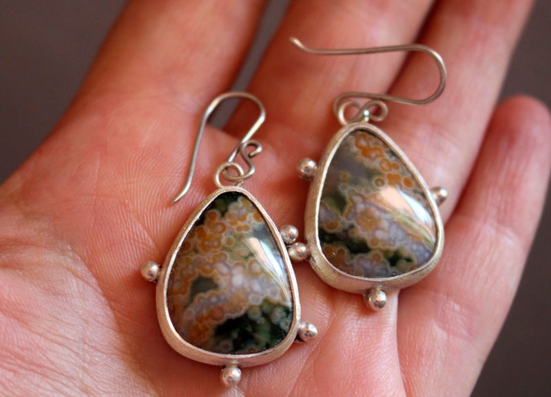 Stellar melody, celestial vault earrings in silver and ocean jasper