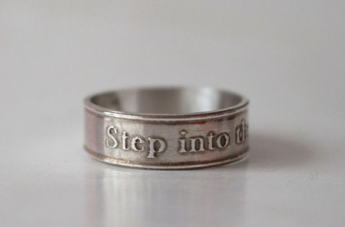 Step into the Light, encouragement and spirituality ring in sterling silver