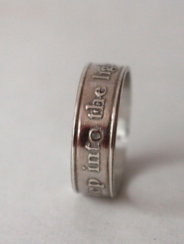 Step into the Light, encouragement and spirituality ring in sterling silver