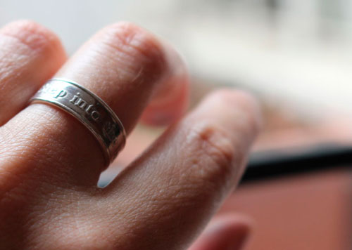 Step into the Light, encouragement and spirituality ring in sterling silver