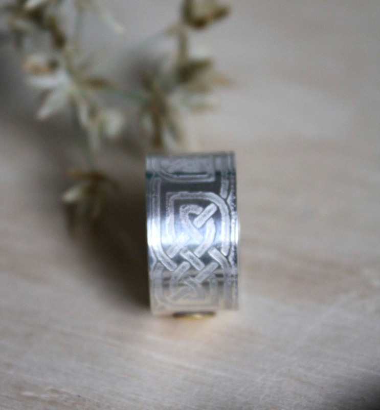 Stonehenge, moon and Celtic knot ring in silver and brass