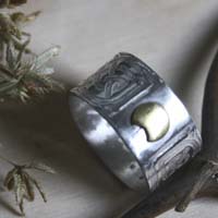 Stonehenge, moon and Celtic knot ring in silver and brass
