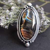 Storm sky, celestial mirror ring in sterling silver and labradorite