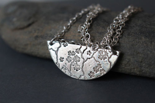 Sumiko, Japanese cherry blossom branch necklace in silver