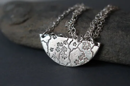 Sumiko, Japanese cherry blossom branch necklace in silver