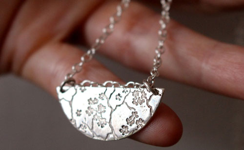 Sumiko, Japanese cherry blossom branch necklace in silver