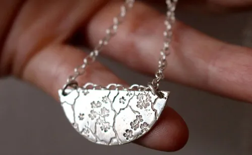 Sumiko, Japanese cherry blossom branch necklace in silver