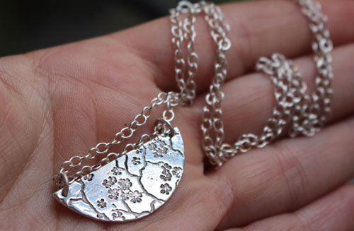 Sumiko, Japanese cherry blossom branch necklace in silver