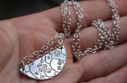 Sumiko, Japanese cherry blossom branch necklace in silver