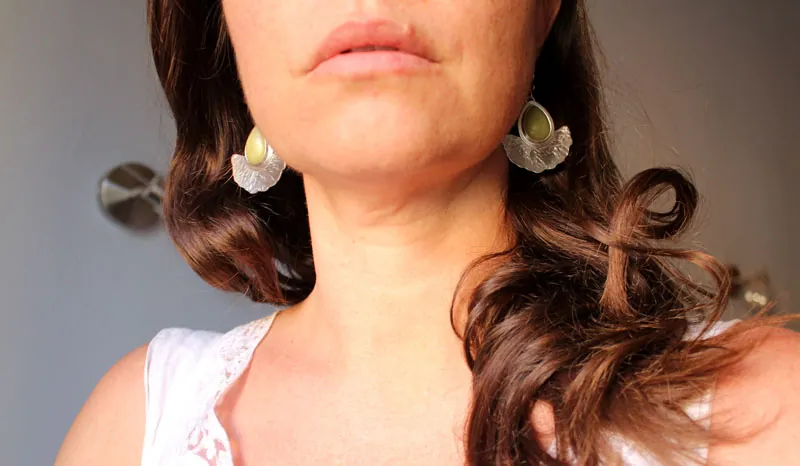 Sun leaves, ginkgo leaf earrings in sterling silver and aventurine