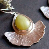 Sun leaves, ginkgo leaf earrings in sterling silver and aventurine