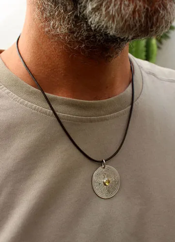 Sunilda, medieval shield pendant in silver and yellow quartz