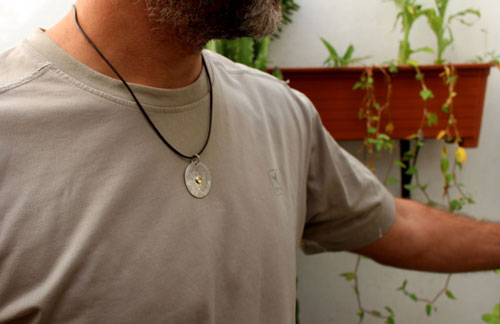 Sunilda, medieval shield pendant in silver and yellow quartz