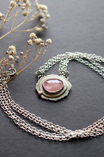Supernova sapphire, astronomy necklace in silver, gold, and pink sapphire