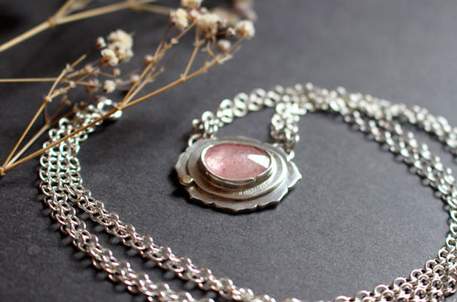 Supernova sapphire, astronomy necklace in silver, gold, and pink sapphire
