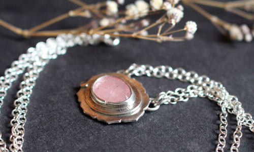 Supernova sapphire, astronomy necklace in silver, gold, and pink sapphire