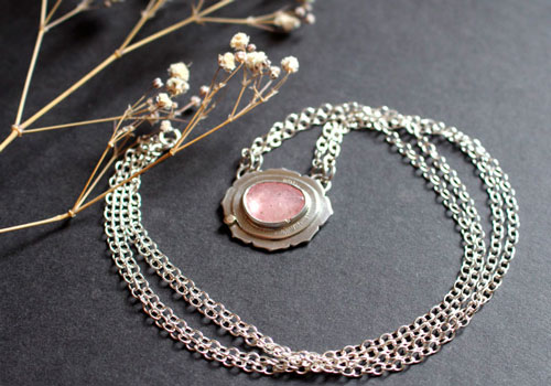 Supernova sapphire, astronomy necklace in silver, gold, and pink sapphire