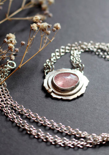 Supernova sapphire, astronomy necklace in silver, gold, and pink sapphire