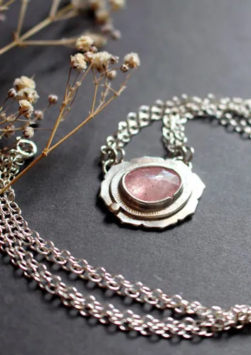 Supernova sapphire, astronomy necklace in silver, gold, and pink sapphire