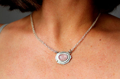 Supernova sapphire, astronomy necklace in silver, gold, and pink sapphire