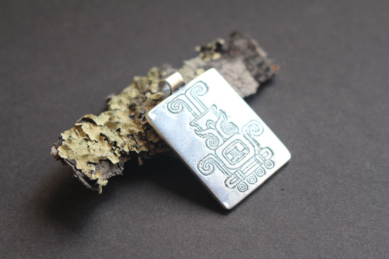 Sacred fire, Mexican Aztec glyph pendant in silver