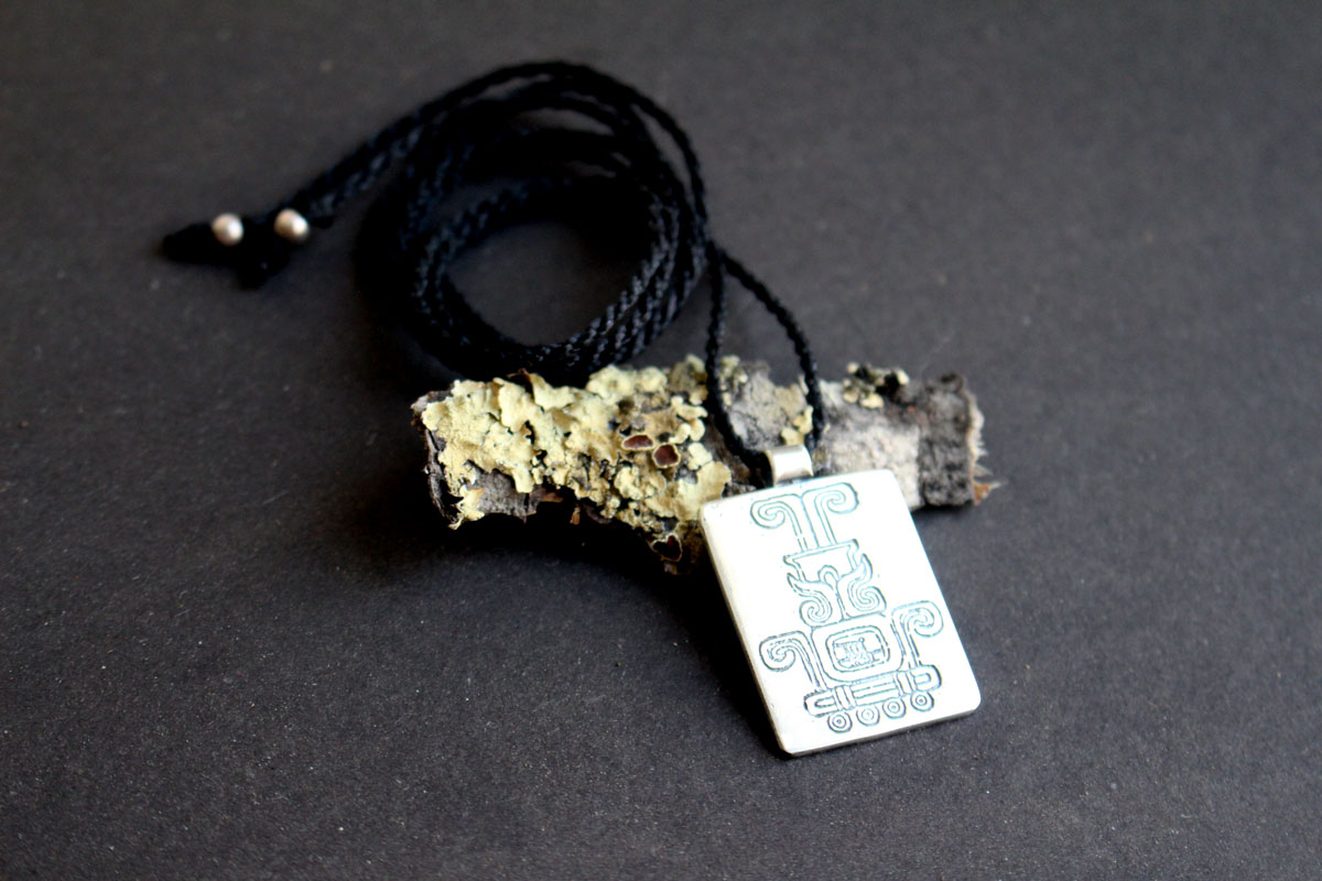 Sacred fire, Mexican Aztec glyph pendant in silver