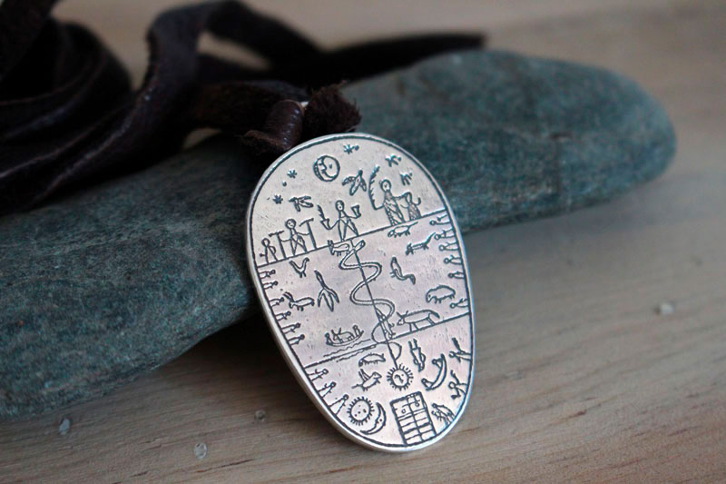 Sami drum, lapland shamanic ceremonial instrument necklace in silver