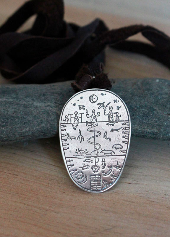 Sami drum, Lapland shamanic ceremonial instrument necklace in sterling silver