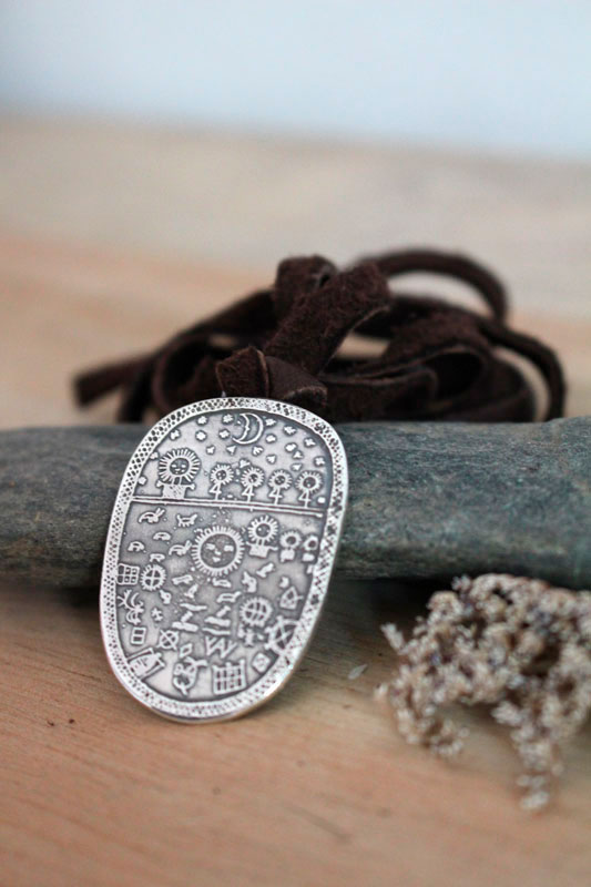 Shaman drum, Scandinavian Sami pendant in sterling silver